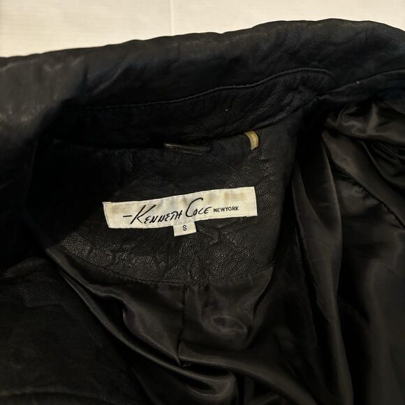 Kenneth Cole Genuine Leather Jacket Women's Small Black Button Biker Classic 90s - Picture 7 of 12